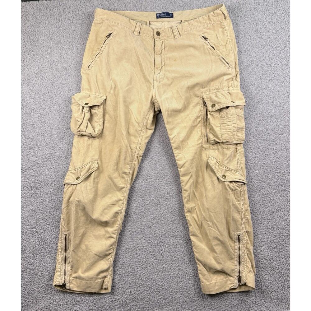 VTG Polo Ralph Lauren Pants Mens 38x29 Beige Military Cargo Corduroy Tag 40x32